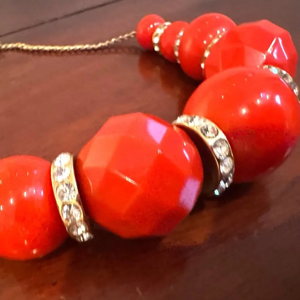 Kate Spade Mod Squad Necklace Red Gold Oversized Designer Statement Jewelry
